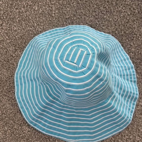 Turquoise and White bucket hat with striped pattern  the perfect sun hat - Picture 5 of 9